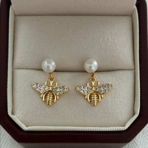 Elegant Gold Bee Earrings and Pearl Earrings